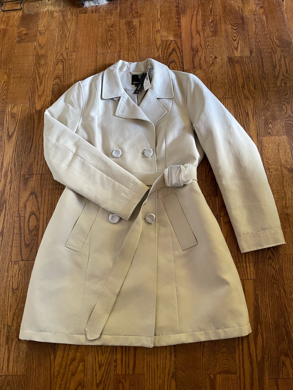NWT Reitmans Cream Double-Breasted Trench Coat with Belt